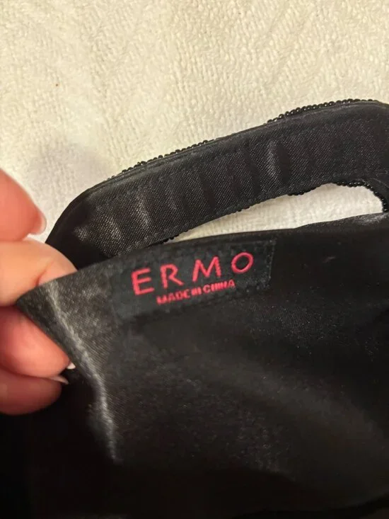 Black Faux Fur Beaded Handle Evening Clutch Bag By Ermo - Picture 4 of 7